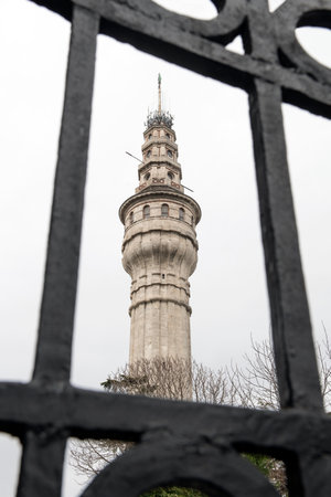 Ancient Medieval Fire Tower (Turkish: Yang Kulesi) of Istanbul University. It is located at the center of Istanbul University Beyazit Central Campus. Beyazit Towerの写真素材