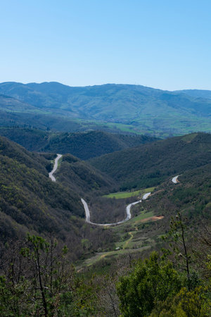 Landscape view of the valley with a river in the mountains.の写真素材
