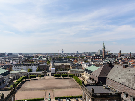 Copenhagen panoramic view from Amalienborg Palace and its square with roofs and buildings.のeditorial素材