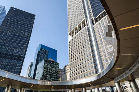 New York City, USA - June 06, 2015: Skyscrapers at the station of the Staten Island Ferry in Lower Manhattan, New York City.のeditorial素材