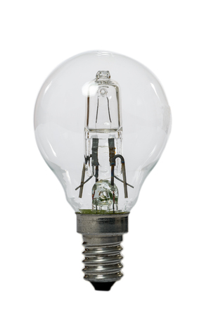 Halogen lamp with opaque glass bulb and E27 connection. Old standard of consumption obsolete and prohibited by current regulations.の写真素材