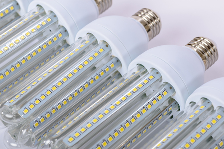 Series of new generation LED lamps with high brightness. White background and E27 socket. White background.の写真素材