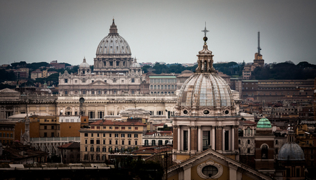 Saint Peter's Basilica from rooftops of Romeの写真素材