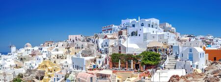 Thira, Greece - 05/20/2015: White architecture on Santorini island. Beautiful summer landscapeのeditorial素材