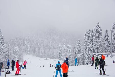 Roza Khutor / Russia - 12/31/2015: Skiing on the slopes of Rosa Khutorのeditorial素材