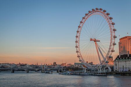 London Eye and river Thames at sundownのeditorial素材