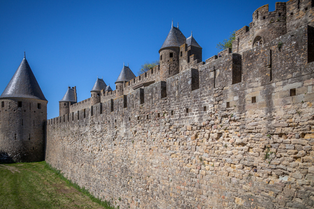 part of fortification of medieval city La Cite in Carcassonneのeditorial素材