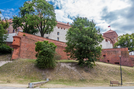 a view of Wawel castle complex on a sunny day with blue skyのeditorial素材