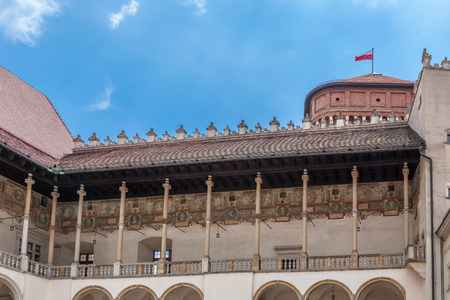 16th century Renaissance inner courtyard of Wawel castle with frescosのeditorial素材
