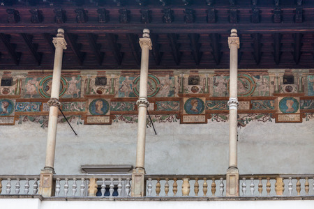 16th century Renaissance inner courtyard of Wawel castle with frescosのeditorial素材