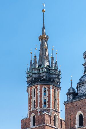 Mariacki Church tower on a blue skyのeditorial素材
