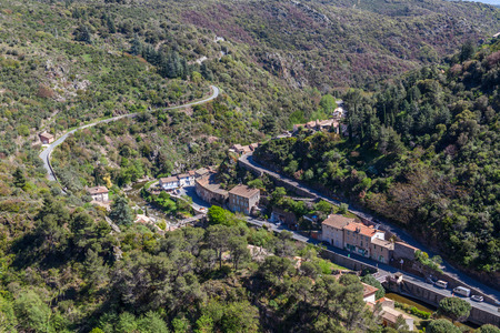 a view from Lastrous castle of the village and museumの写真素材