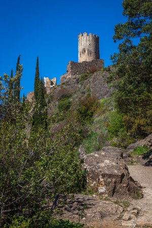 ruins Lastrous castle in South of France on a sunny dayの写真素材