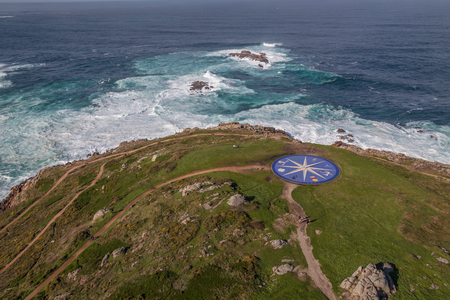 Compass rose representing the different Celtic peoples (near the Tower of Hercules in Coruna Spain with sea waterのeditorial素材