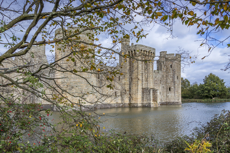 ruins of Bodiam Castle in East Sussex England on a sunny autumn dayのeditorial素材