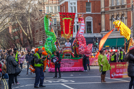 Chinese New Year celebration and parade in 2018 in London, UKのeditorial素材