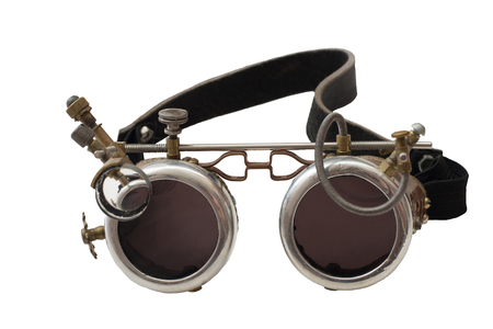 Metal steampunk glasses, goggle isolated on the white background, close upの写真素材