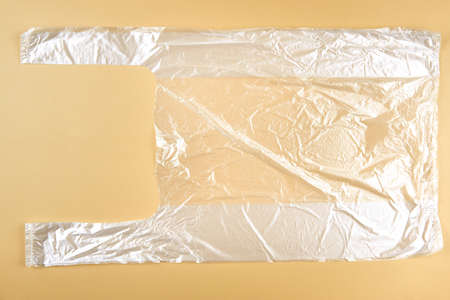Three plastic bag on light background, environmental pollution concept.の写真素材