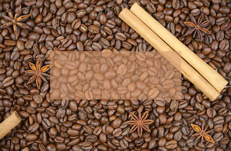 Star anise and cinnamon lie on coffee beans, copy space.の写真素材