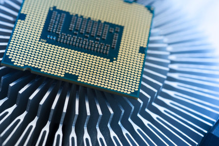 Processor on a computer, software elements, macro photo, close-up.