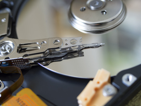 The internal structure of the hard disk close-upの写真素材