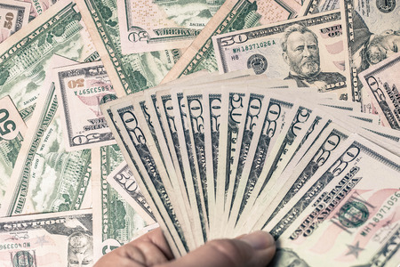 Background texture created with 50 American dollarsの写真素材