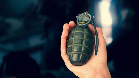 hand grenade and black backgroundの写真素材