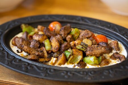 turkish restaurant meat roasting dishの写真素材