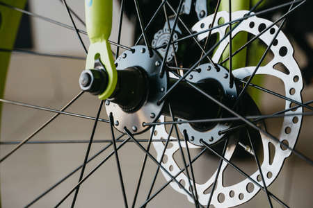 close-up bicycle wheel and disc brake system