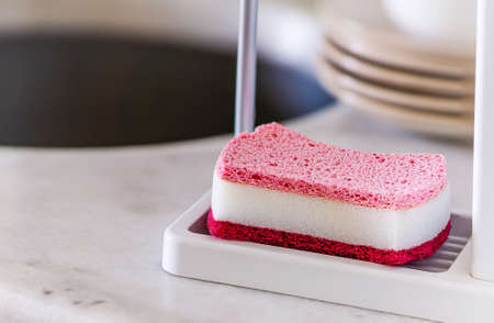 dish sponge on kitchen countertopsの写真素材