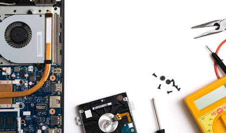 laptop repair and maintenance concept visual with white backgroundの写真素材