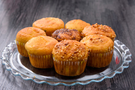 cupcakes on a homemade serving plateの写真素材
