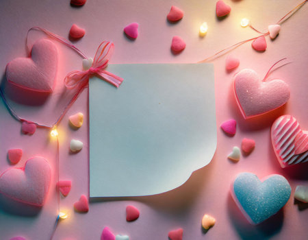 love themed heart shapes and blank note paper in the middle for writingの素材