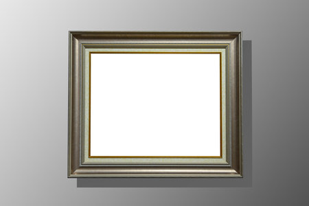 horizontal wooden picture or painting frame and gray backgroundの写真素材