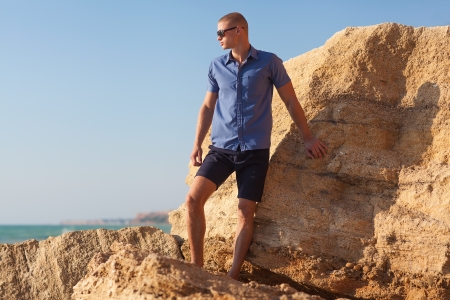 fashion man on the beach の写真素材