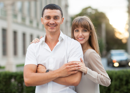 Portrait of married couple on streetの写真素材