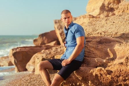 fashion man on the beachの写真素材