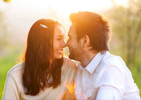 Young couple in love outdoorの写真素材