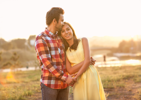 Young couple in love outdoorの写真素材