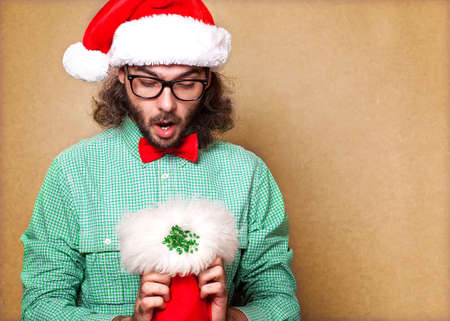 Santa Claus with the socks of the presentsの写真素材