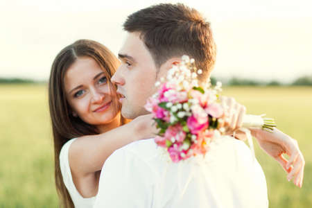 Just married couple hugging and smilingの写真素材
