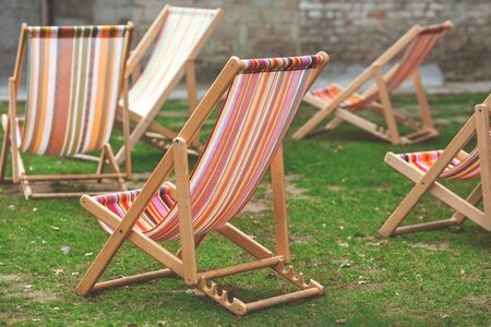 soft beds on the grass in the play areaの写真素材