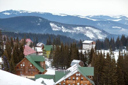high mountain ski resort with beautiful colorful houses