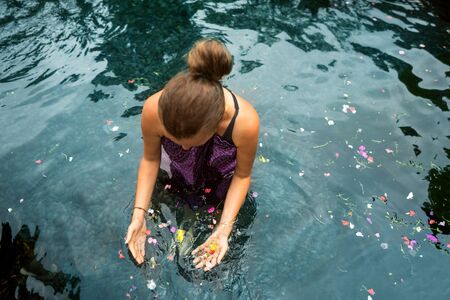 girl on holy springs baliの写真素材