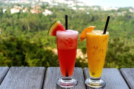 two smoothie cocktails by the sea in Thailandの写真素材