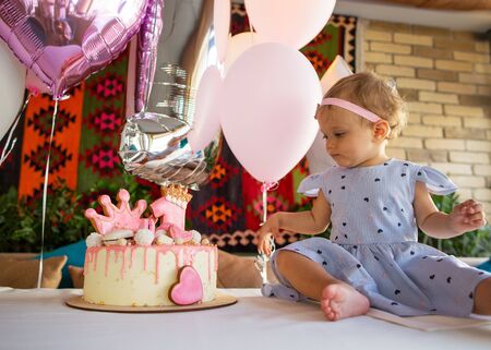 little girl happy birthday party funの写真素材
