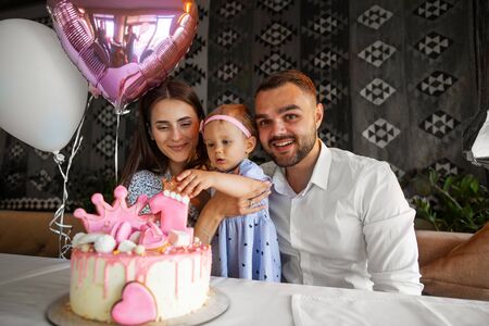 family on their child's birthdayの写真素材