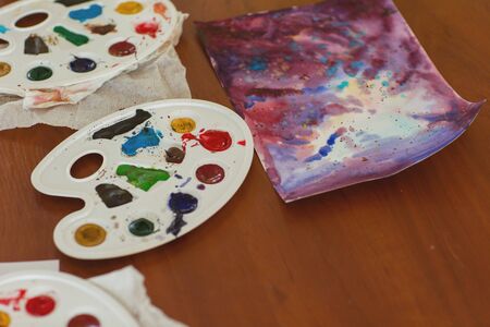 kids  draw with parents paint beautiful pictures, children's creativityの写真素材