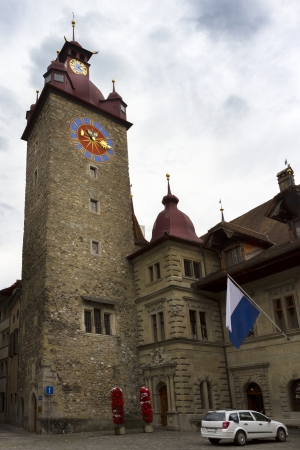 The Rathaus clock tower in Luzern, Switzerland の写真素材