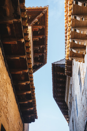 Sos del rey catolico. Mountain village street with background skyの写真素材